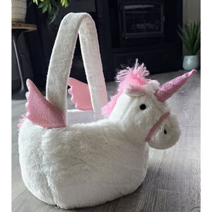 Unicorn Easter Basket Plush with handle White And Pink CUTE